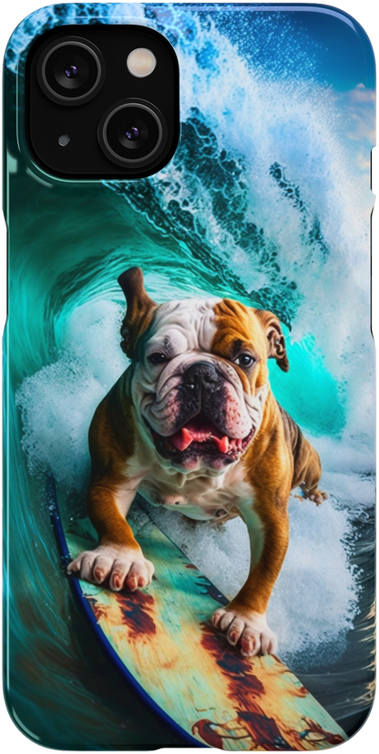 Bulldog Surfer Riding the Waves