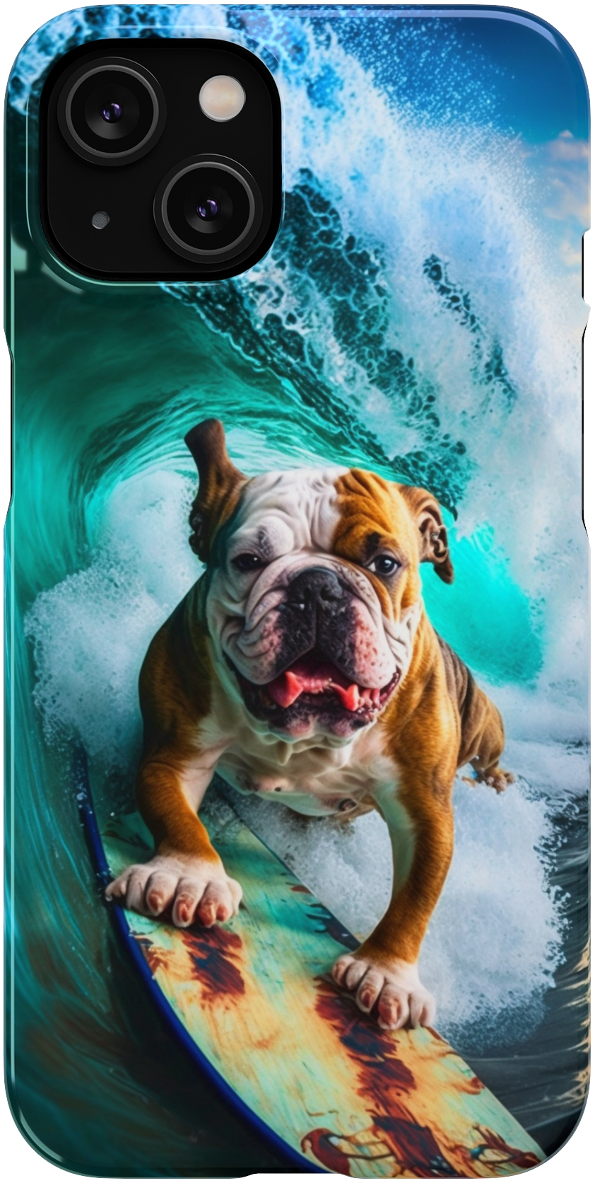 Bulldog Surfer Riding the Waves