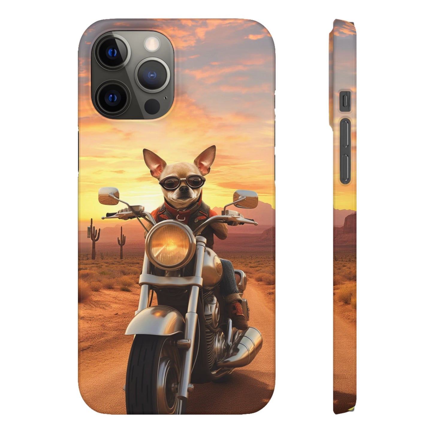 Sunset Ride: Chihuahua on a Harley Davidson in the Desert
