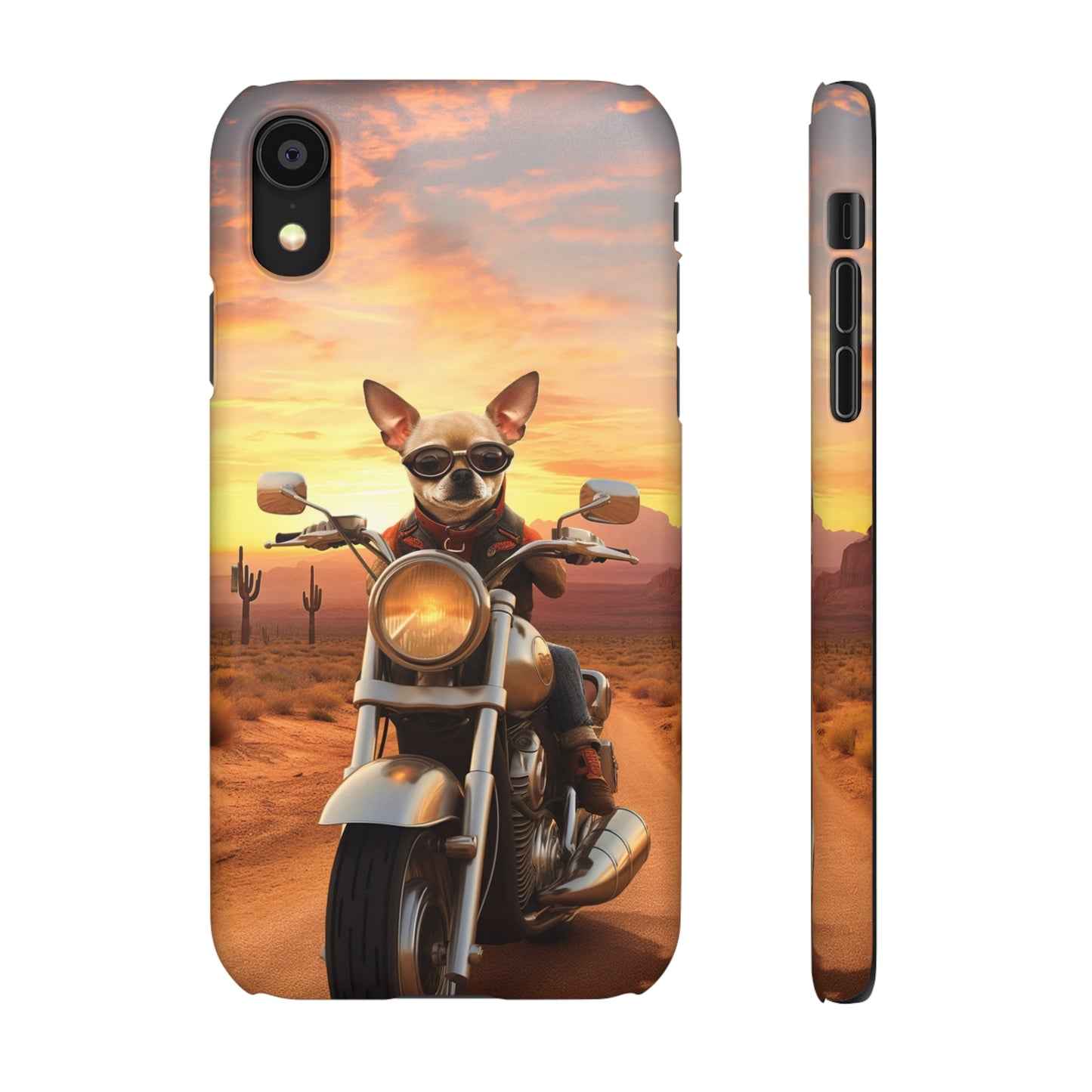 Sunset Ride: Chihuahua on a Harley Davidson in the Desert