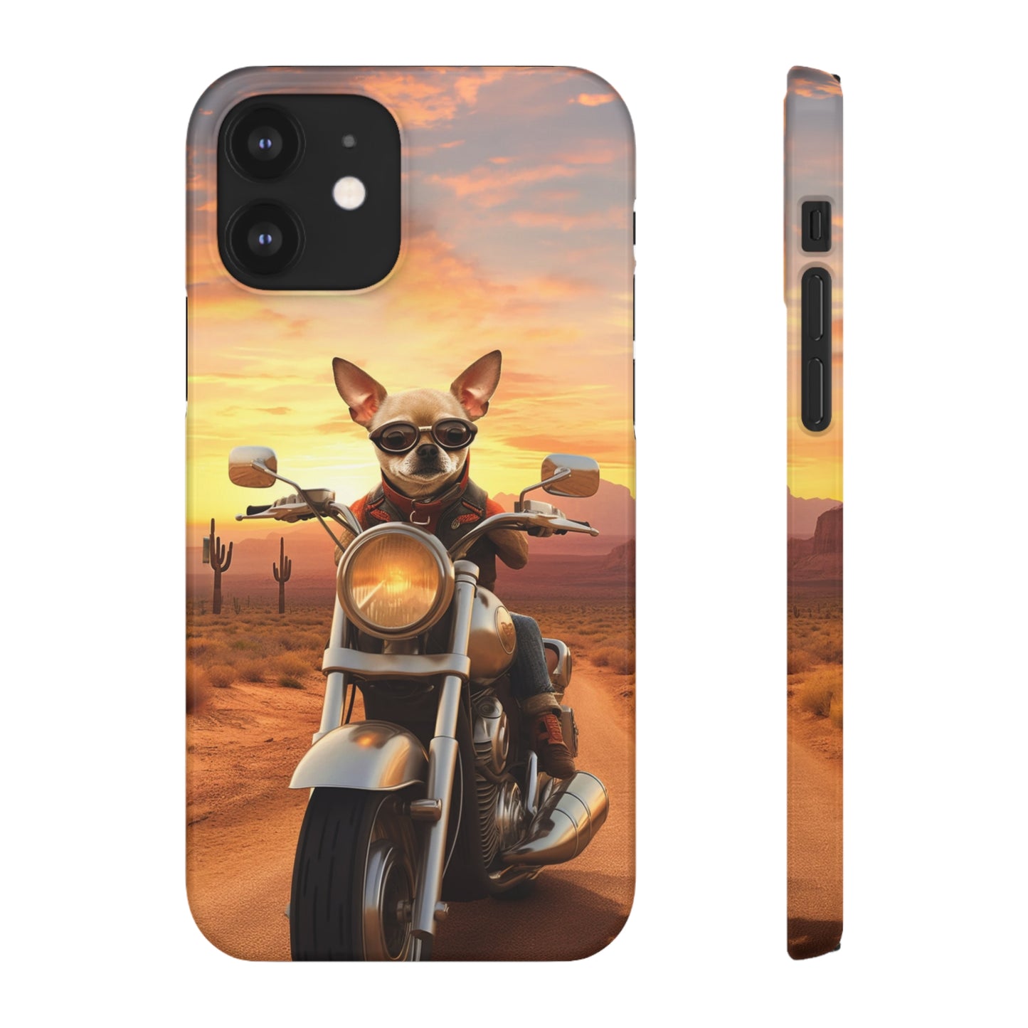 Sunset Ride: Chihuahua on a Harley Davidson in the Desert