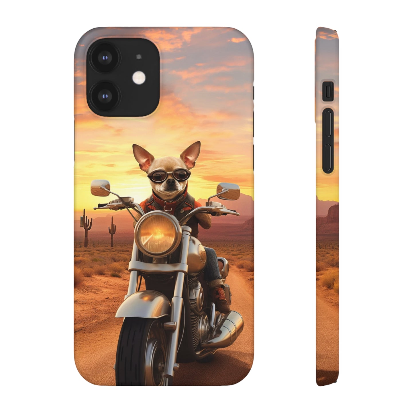 Sunset Ride: Chihuahua on a Harley Davidson in the Desert