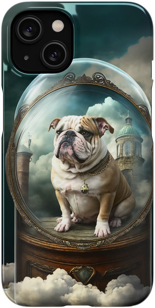 Bulldog in a Serene Elemental Art: Glass, Clouds, Beauty