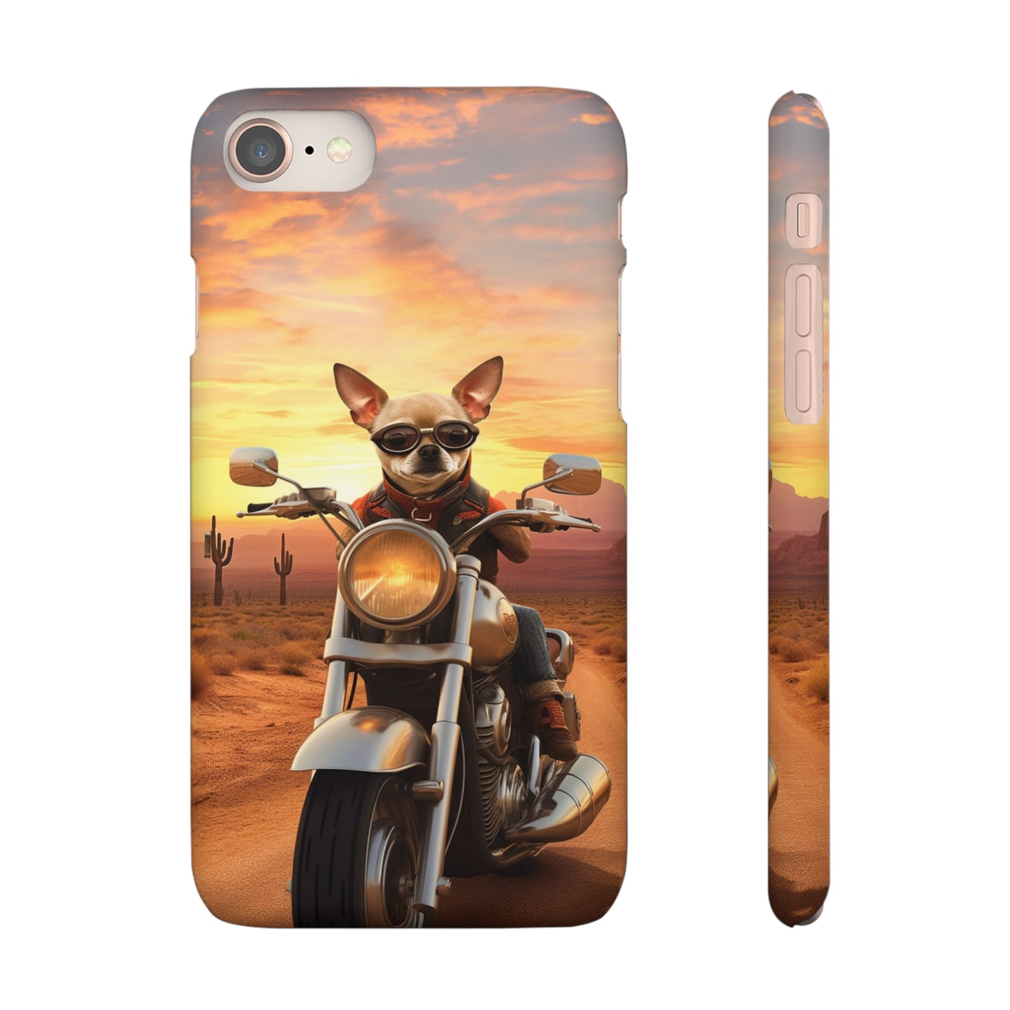 Sunset Ride: Chihuahua on a Harley Davidson in the Desert