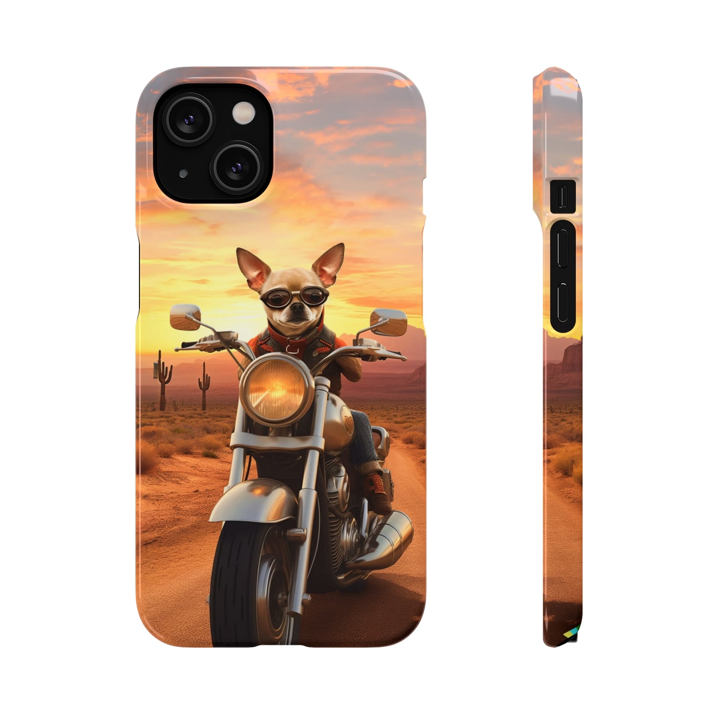 Sunset Ride: Chihuahua on a Harley Davidson in the Desert