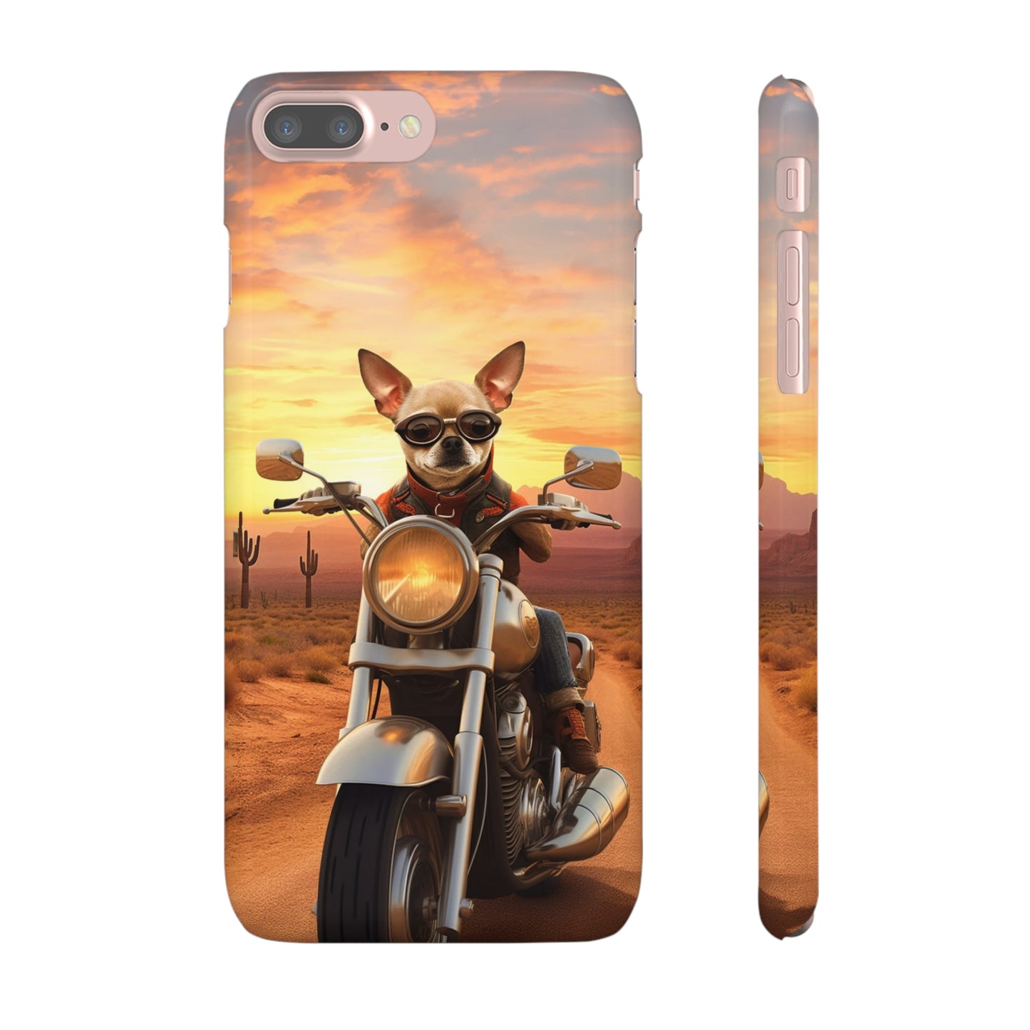Sunset Ride: Chihuahua on a Harley Davidson in the Desert