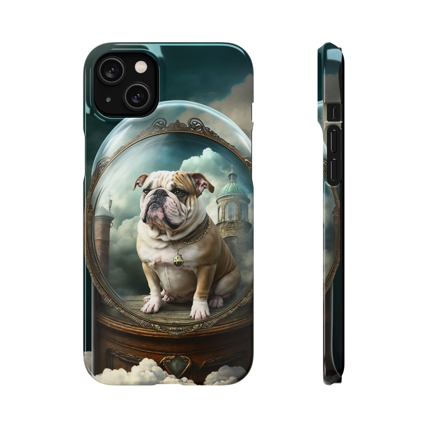 Bulldog in a Serene Elemental Art: Glass, Clouds, Beauty