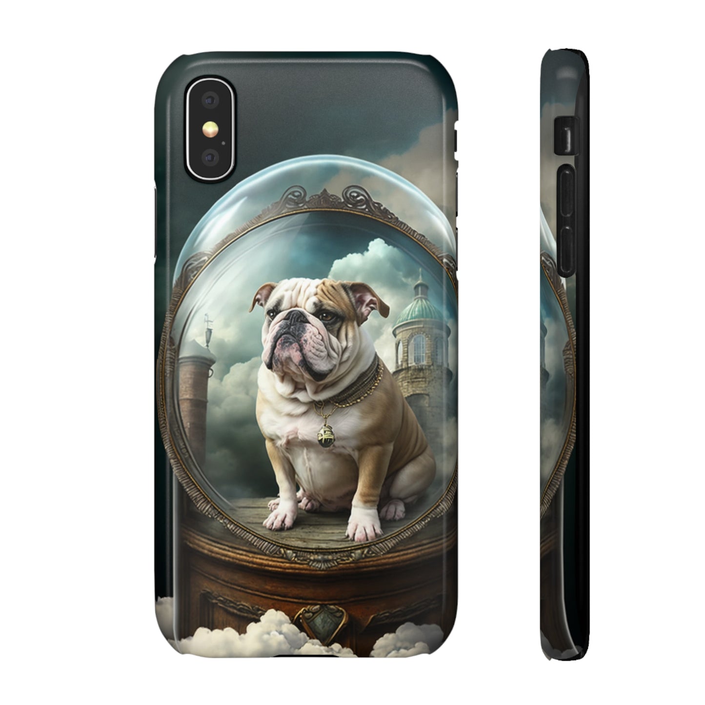 Bulldog in a Serene Elemental Art: Glass, Clouds, Beauty