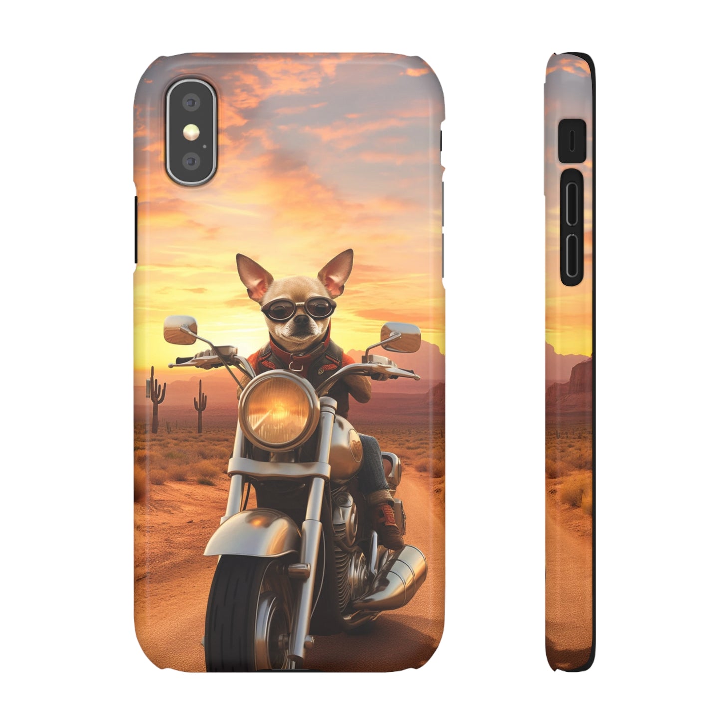 Sunset Ride: Chihuahua on a Harley Davidson in the Desert