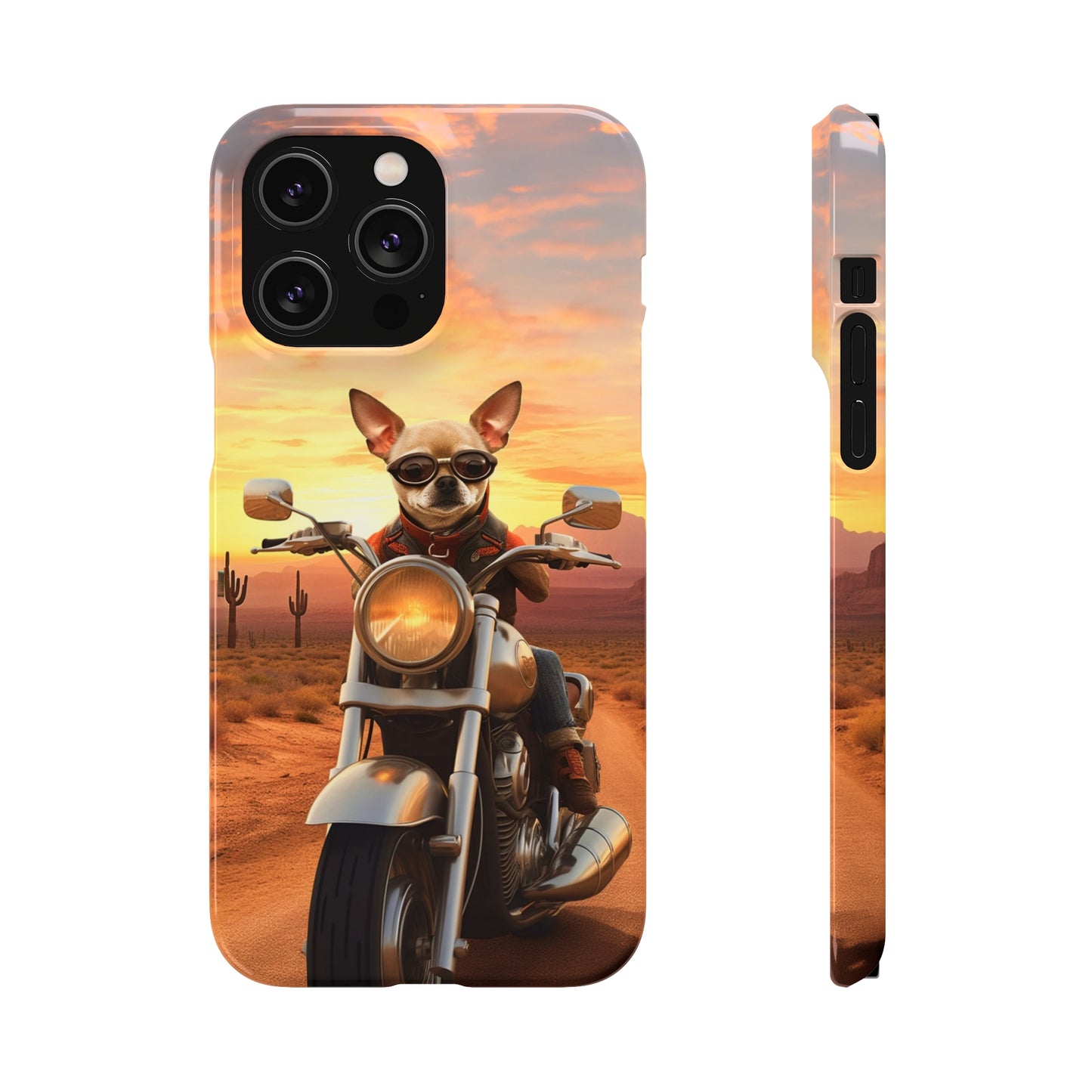 Sunset Ride: Chihuahua on a Harley Davidson in the Desert