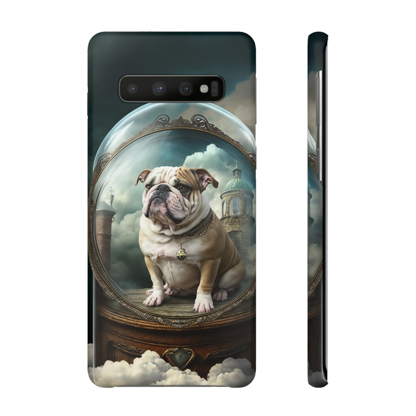 Bulldog in a Serene Elemental Art: Glass, Clouds, Beauty