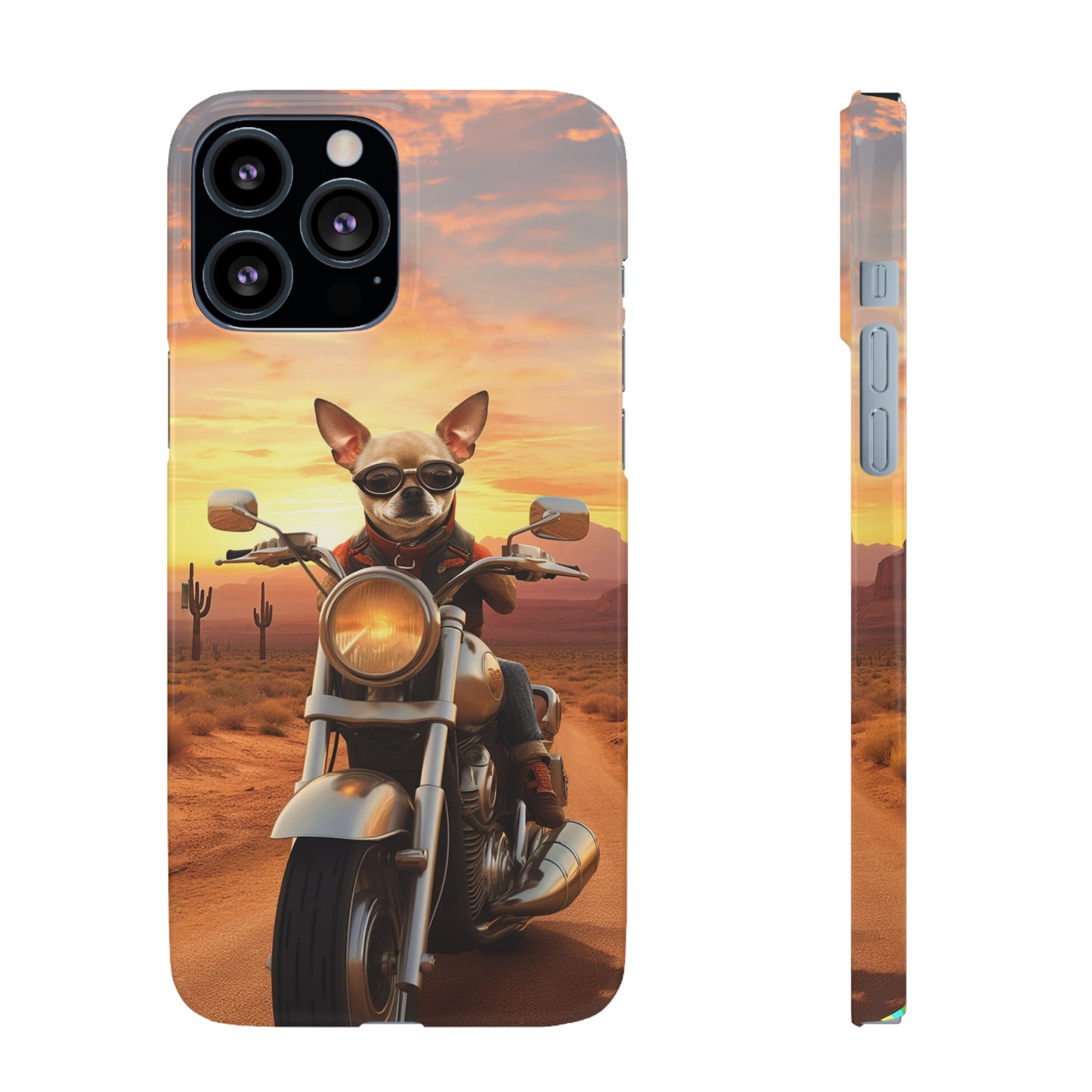 Sunset Ride: Chihuahua on a Harley Davidson in the Desert