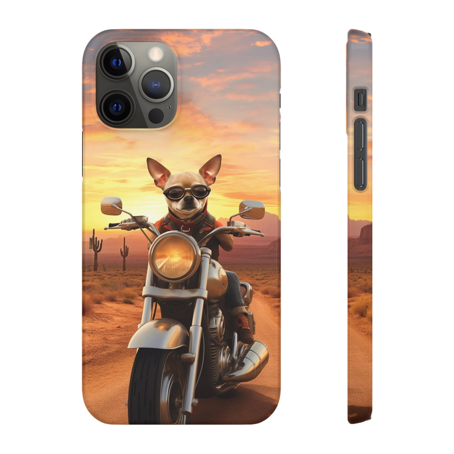 Sunset Ride: Chihuahua on a Harley Davidson in the Desert
