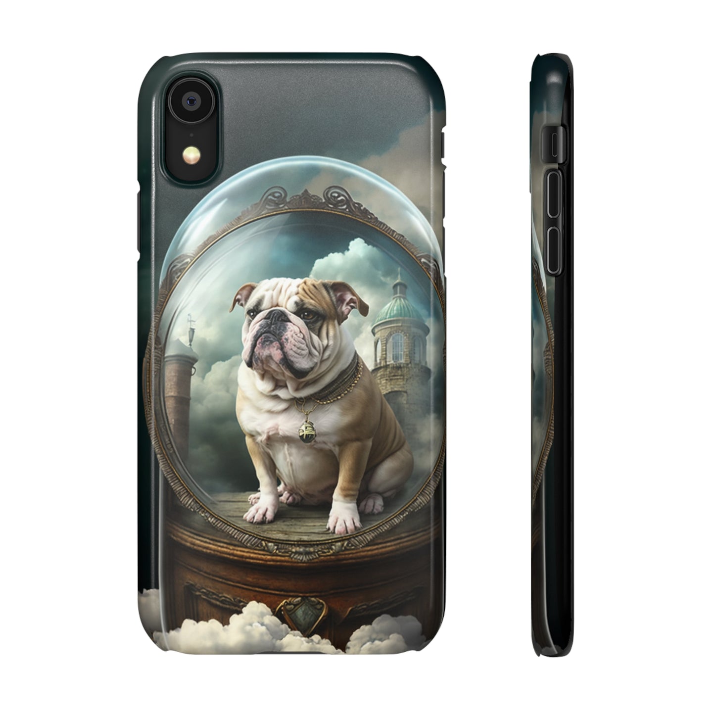 Bulldog in a Serene Elemental Art: Glass, Clouds, Beauty